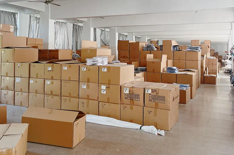 shirt cartons loaded for shipment from factory warehouse