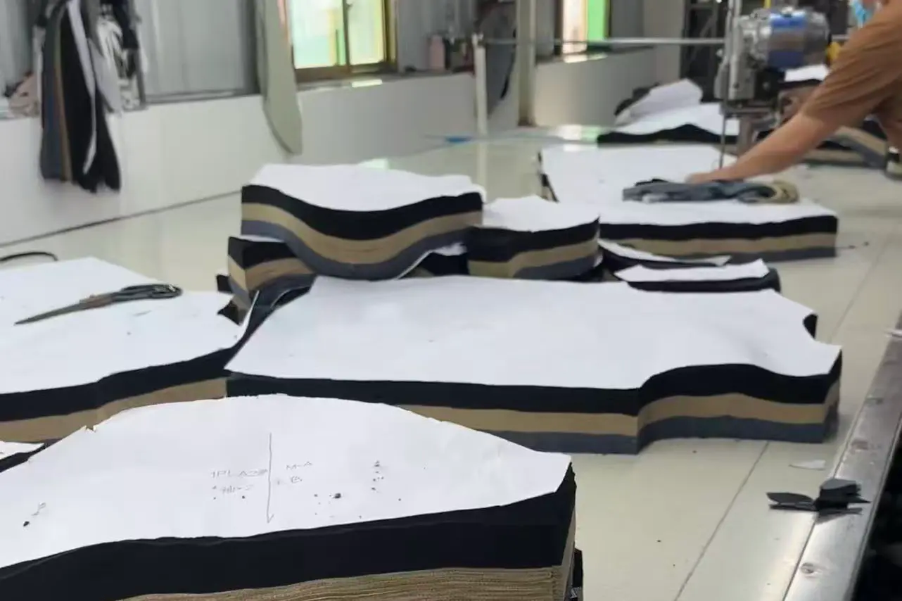 cut shirt panels bundled by size before sewing