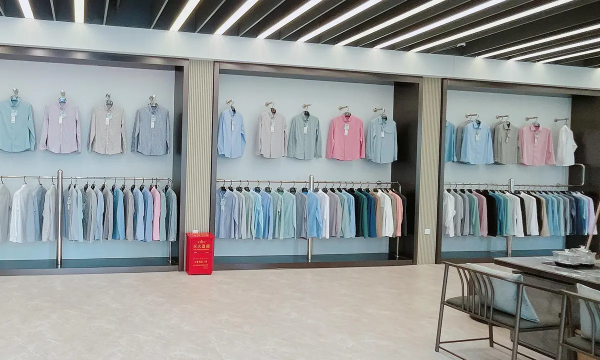 Custom shirt showroom with various business and casual fits