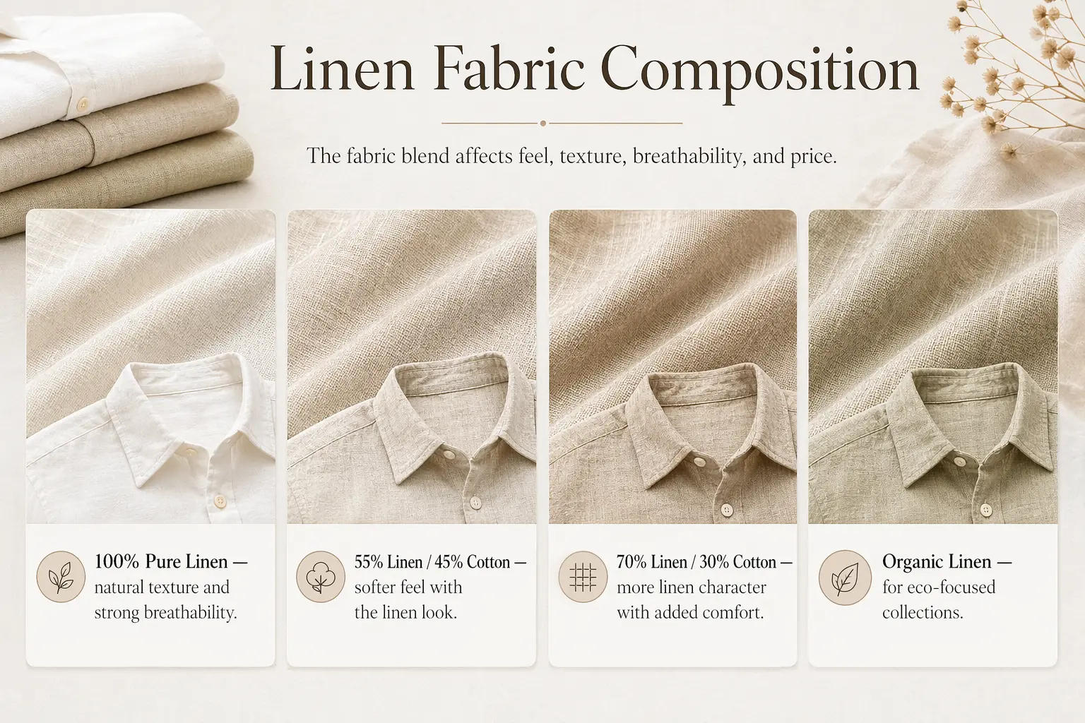 Linen fabric composition for custom linen shirts