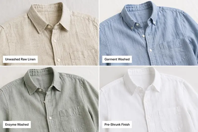 Washing and finish options for custom linen shirts
