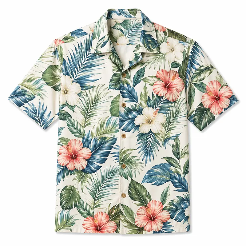 Hawaiian shirt print and camp collar detail