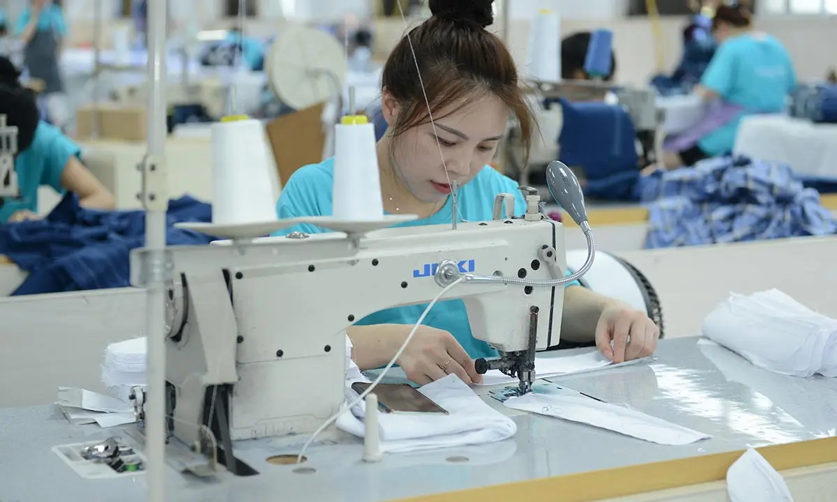 School uniform shirts in factory production
