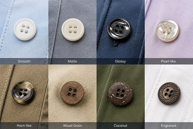 Button surface texture for custom shirts