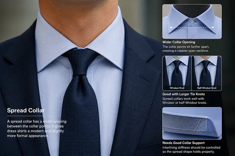 Spread collar for custom shirts