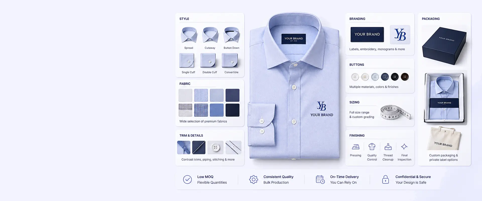 Custom shirt customization options for B2B shirt orders