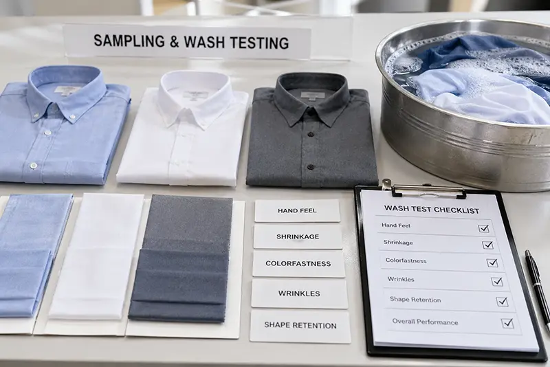 Custom shirt finish testing and sample review