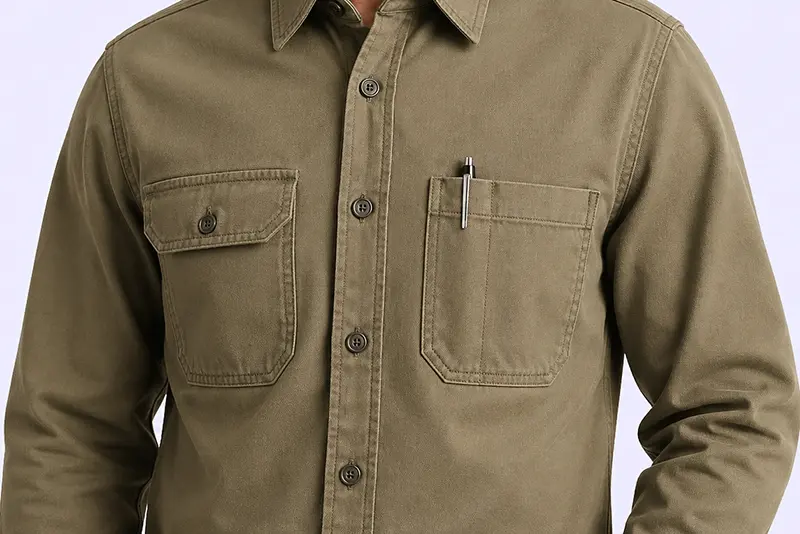 Utility patch pockets for custom workwear shirts