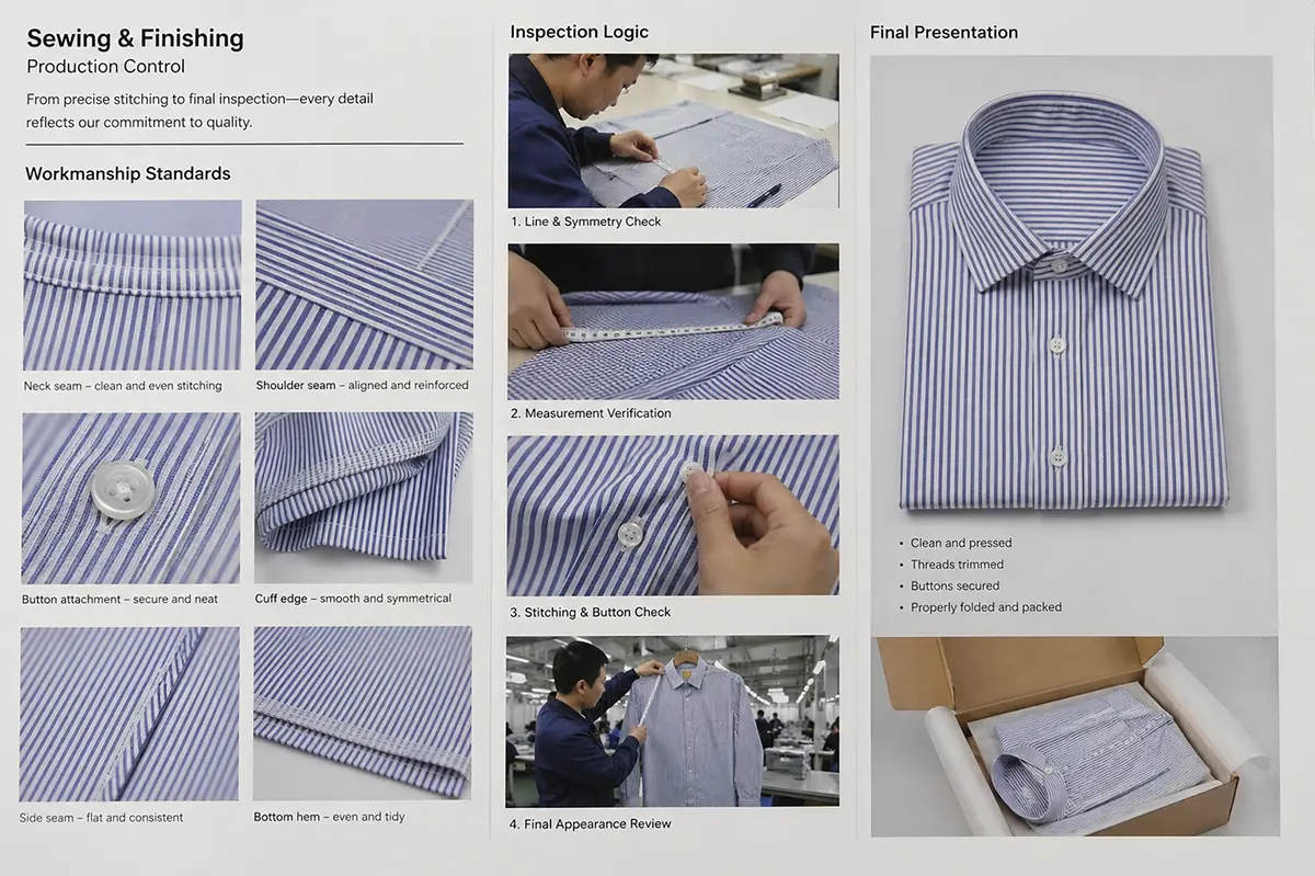 Custom shirt sewing and finishing quality control