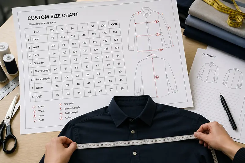 Custom size chart for custom shirts