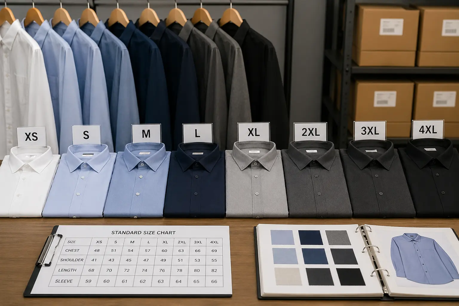 Standard shirt sizing options for bulk custom shirt orders