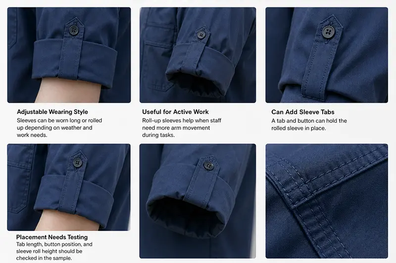 Roll up sleeve option for custom shirts
