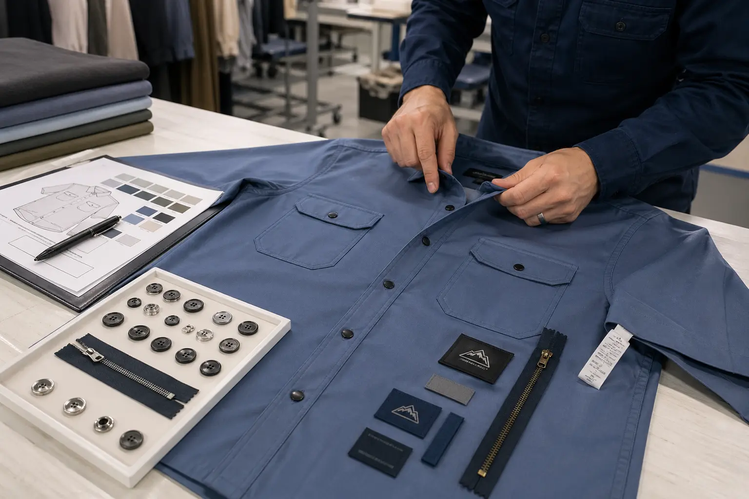 Custom shirt trim sample checking before bulk production
