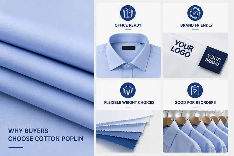Cotton poplin shirt fabric close up for custom shirt production