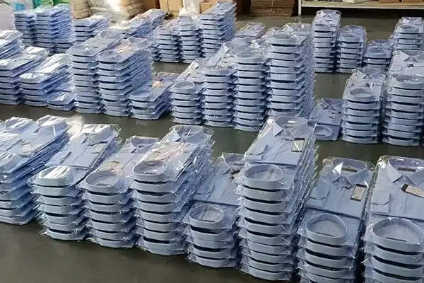 Private label details for custom shirts including labels buttons and packaging