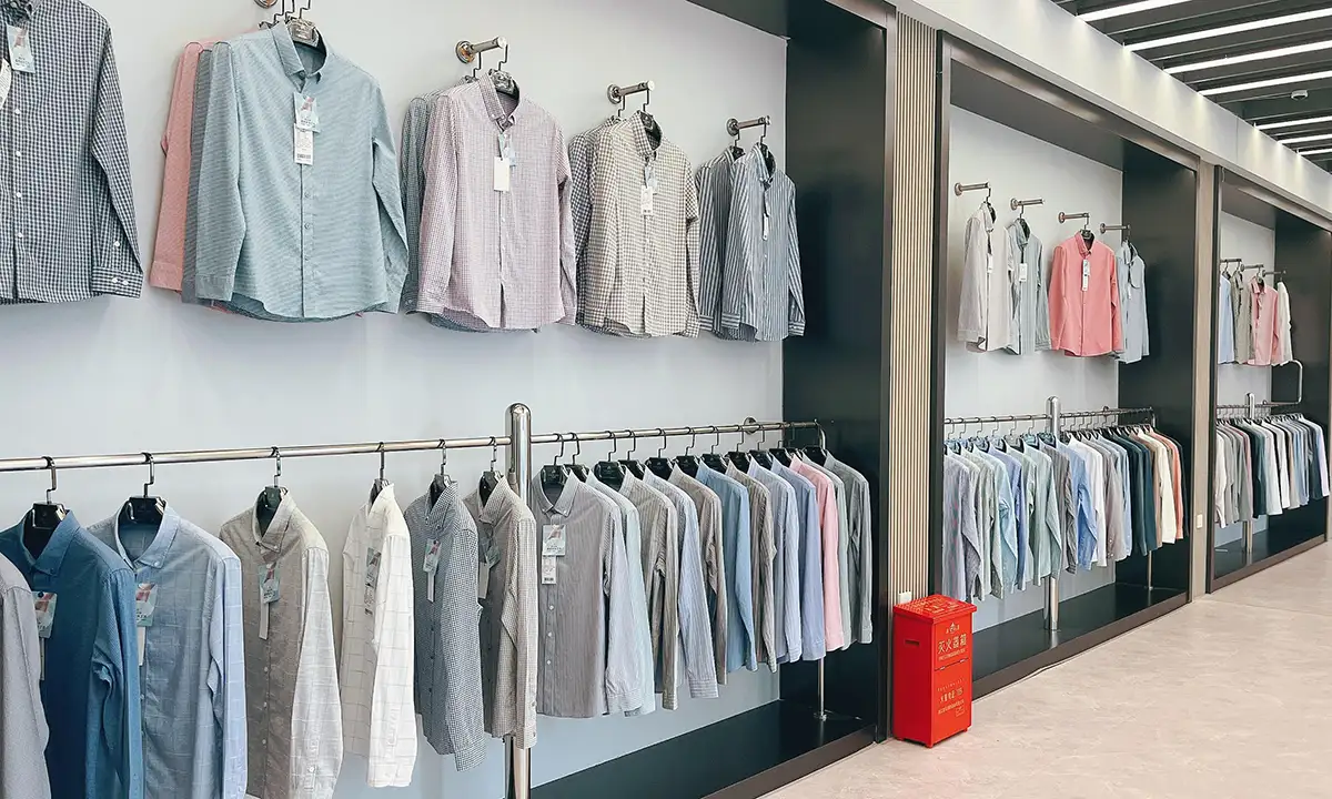 Custom shirt showroom with various business and casual fits